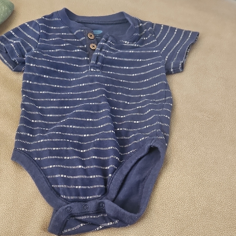 Old Navy Striped Blue and Green Baby Onesies with Gray Shorts - Picture 8 of 9